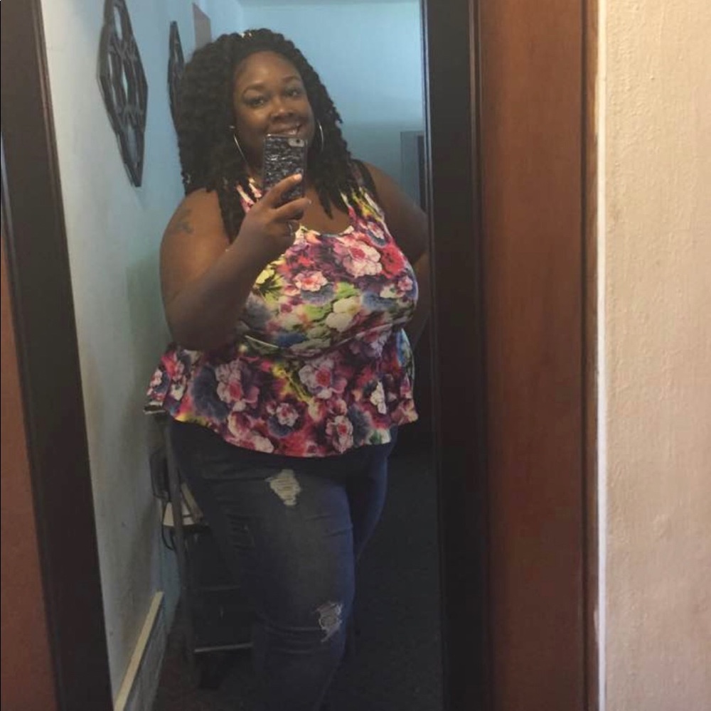 Plus size peplum flowered patterned shirt